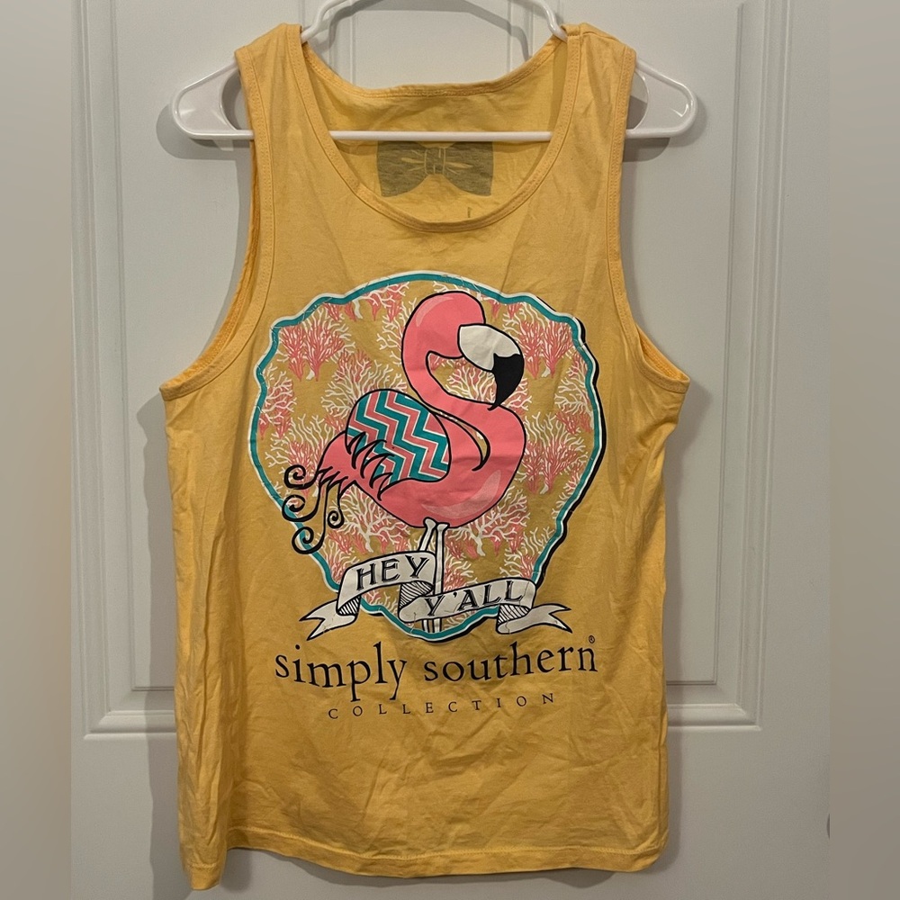 Simply Southern Women's Small Sleeveless Hey Ya’ll Flamingo Graphic Shirt